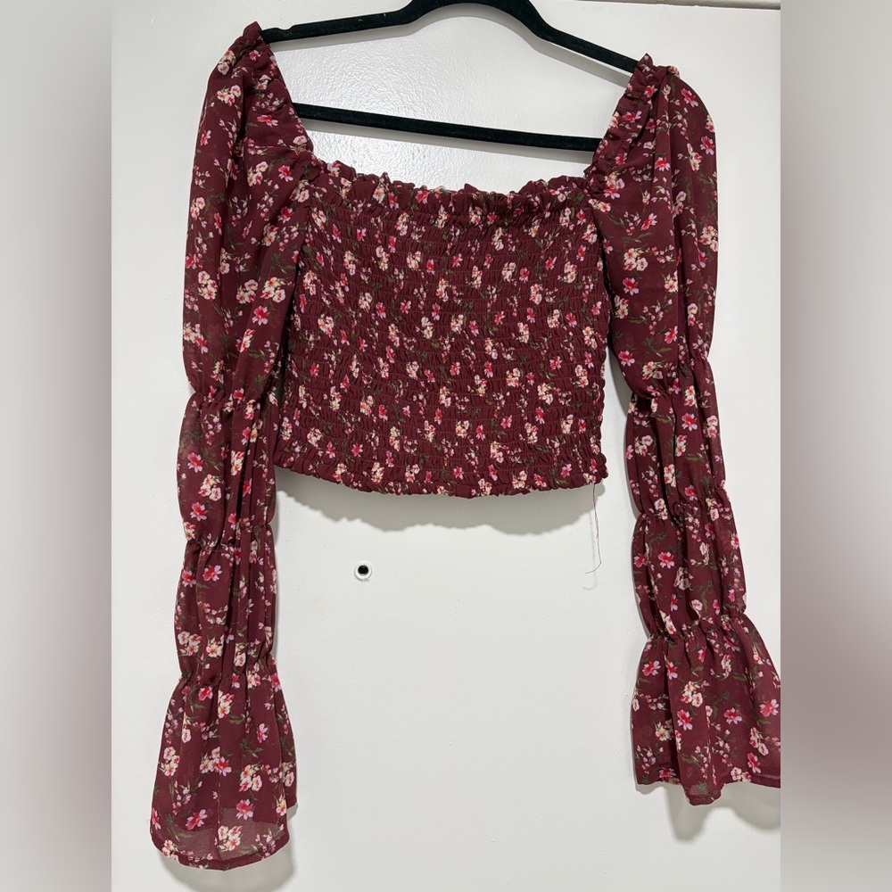 Wild Fable Burgundy Floral Smocked Blouse